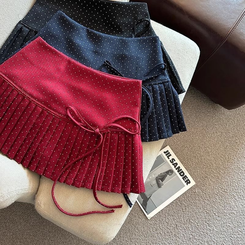 Dotted Pleated A-Line High Rise Mini Skirt