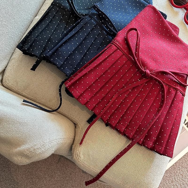 Dotted Pleated A-Line High Rise Mini Skirt