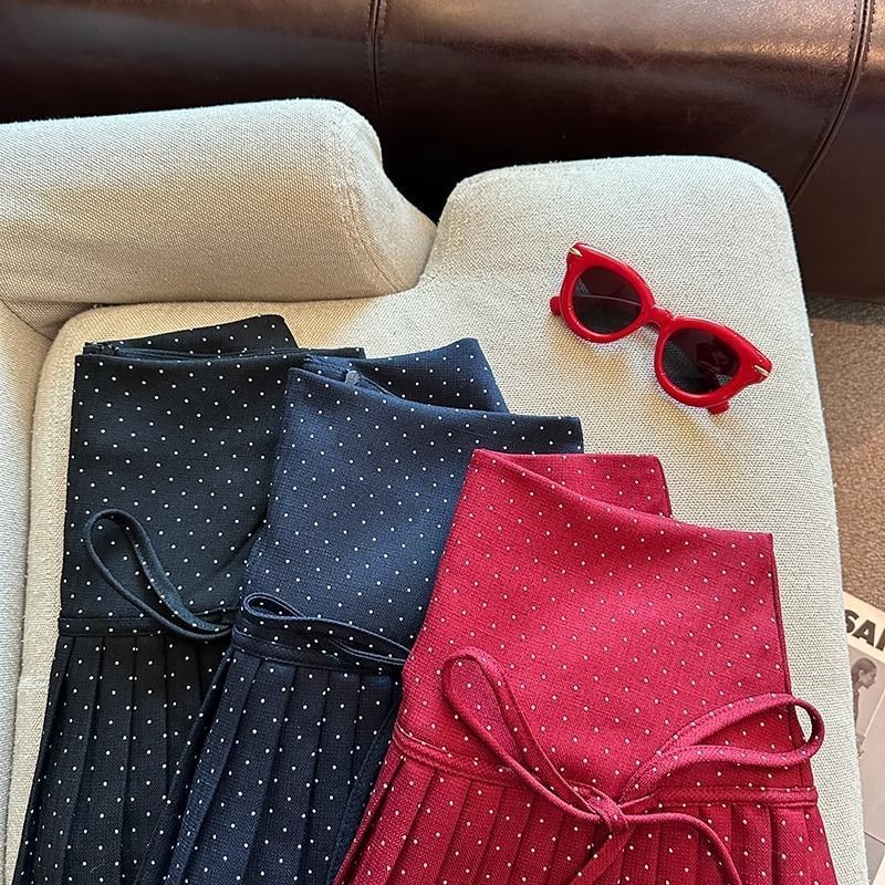 Dotted Pleated A-Line High Rise Mini Skirt