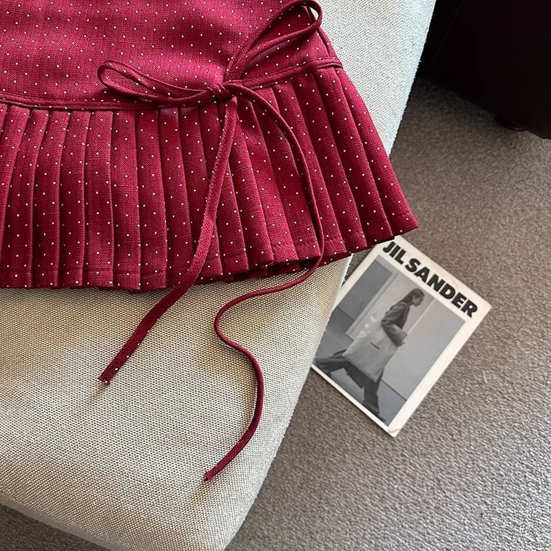 Dotted Pleated A-Line High Rise Mini Skirt