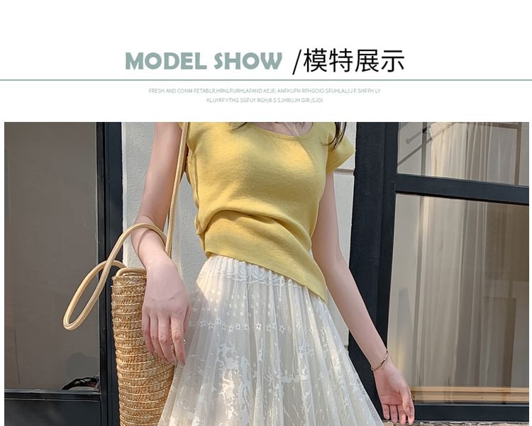 Lace Midi Skirt A-Line High Waist