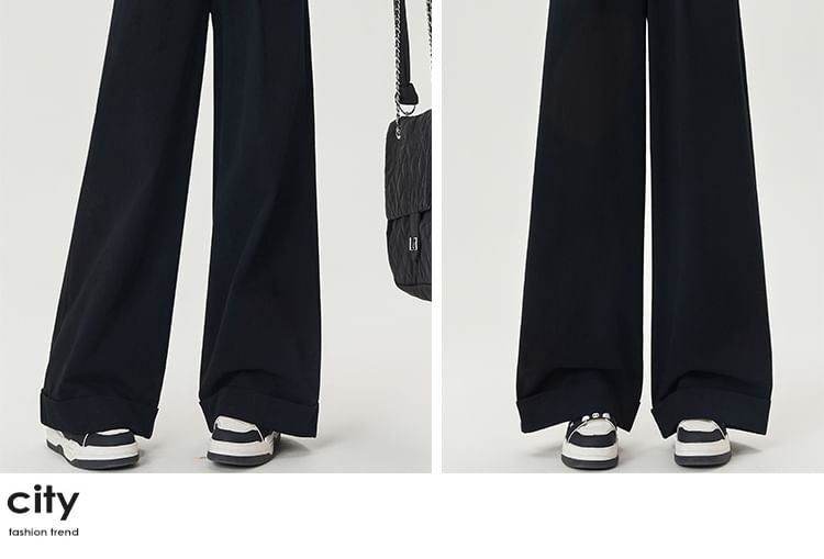 Plain Dress Pants Leg Waist High Wide