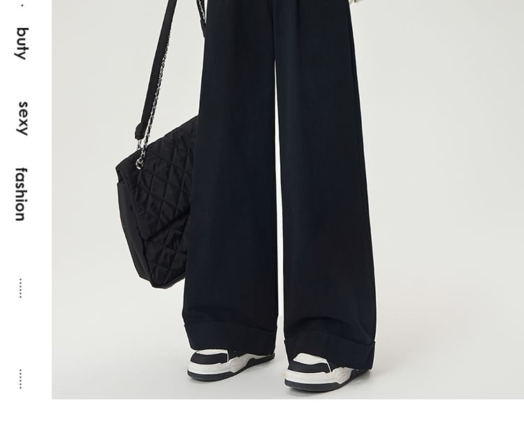 Plain Dress Pants Leg Waist High Wide