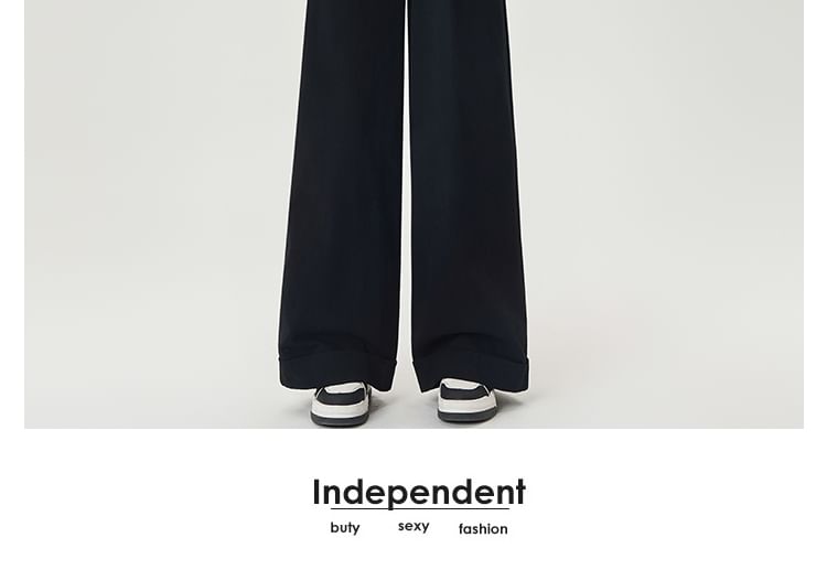 Plain Dress Pants Leg Waist High Wide