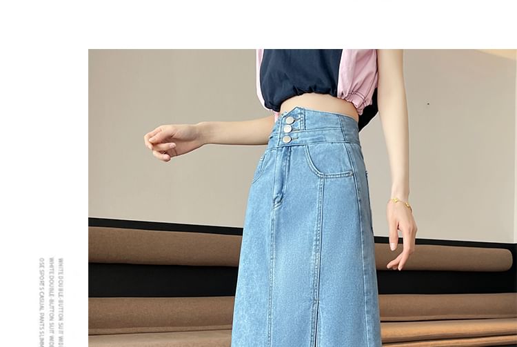 Slit Rise Denim High Skirt Washed A-Line