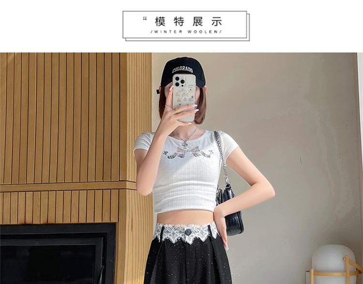 Slacks (Various Glitter High Panel Rise Leg Designs) Wide Lace