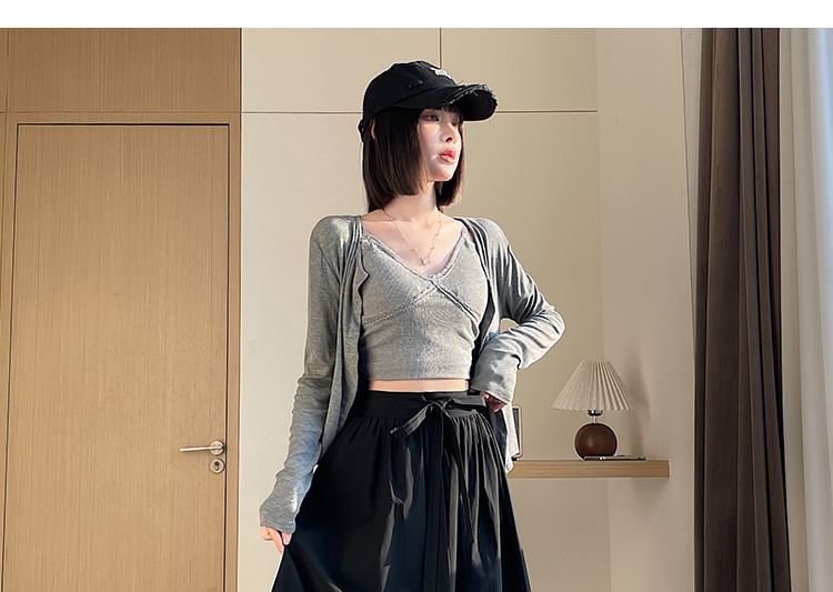 Waist Midi Lace High Skirt A-Line Plain Panel