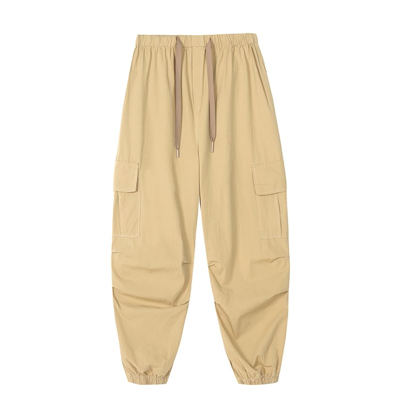 Cropped Drawstring Harem Plain Pants Waist Cargo