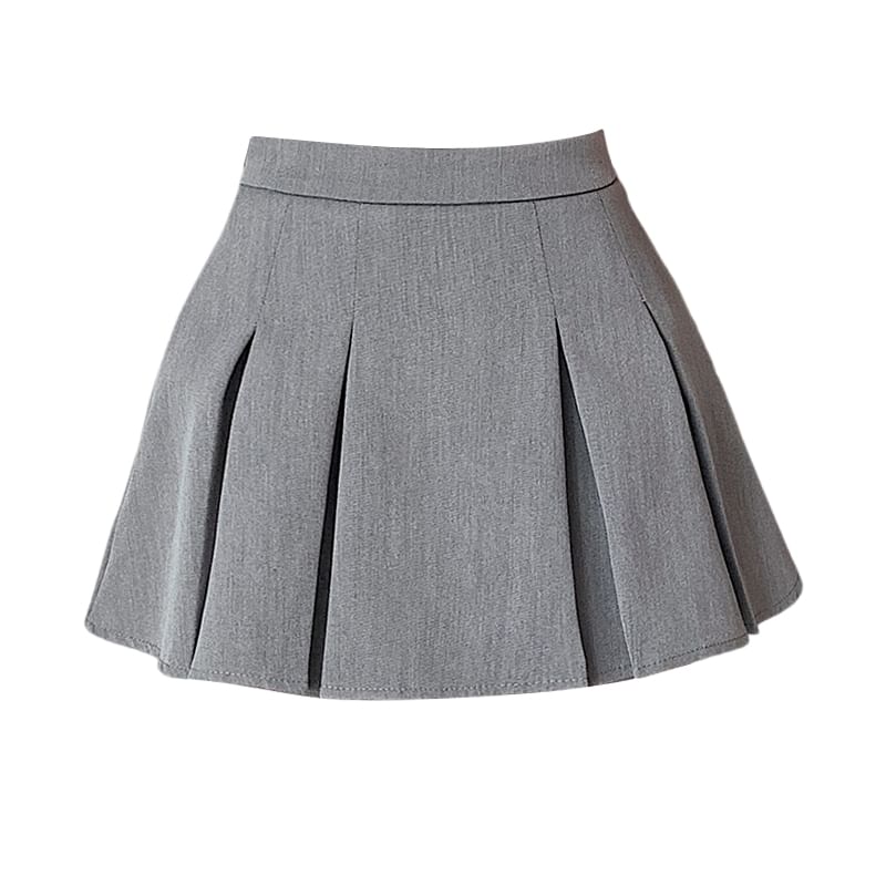 Plain Mini Skort Pleated Waist A-Line High
