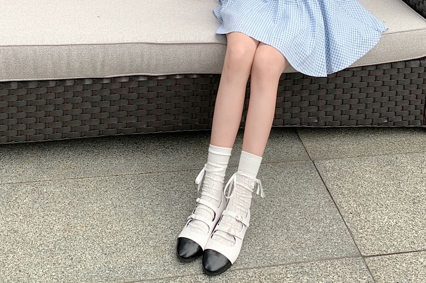 Gingham Bow Dress Mini Puff-Sleeve Kerchief / A-Line