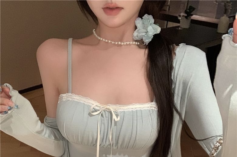 Edge Lettuce Plain Camisole Trim / Top Jacket Bow Lace Light