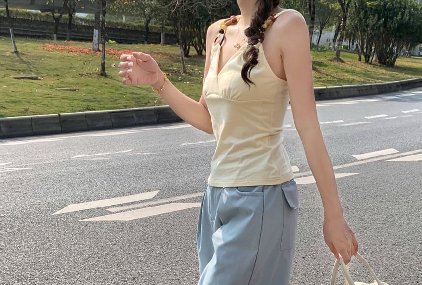 Ruched Pants Waist Leg Plain Mid Wide