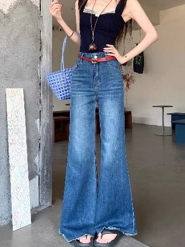 Flared Jeans High Rise Washed