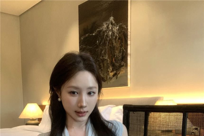 High Pencil Tank Mini Plain Tie-Neck Skirt Rise Lace Top /