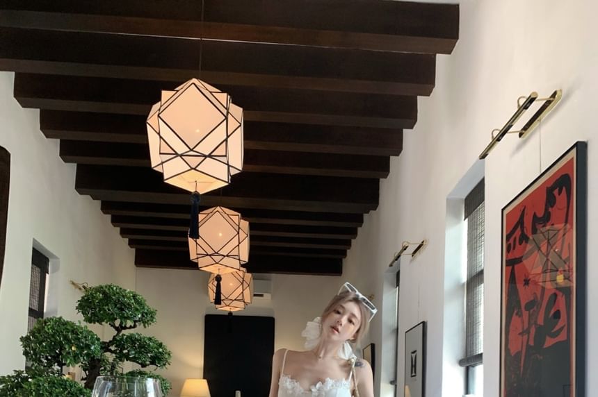 Camisole Peplum / Plain Skirt High Trim Maxi Top Lace Waist A-Line