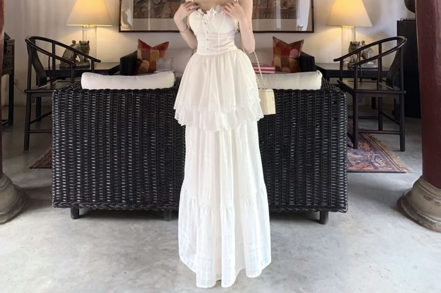 Camisole Peplum / Plain Skirt High Trim Maxi Top Lace Waist A-Line