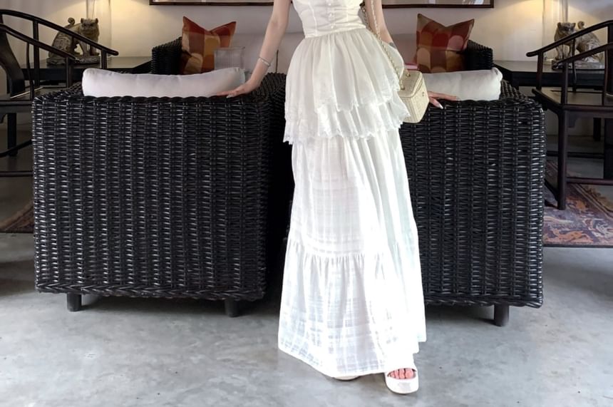 Camisole Peplum / Plain Skirt High Trim Maxi Top Lace Waist A-Line