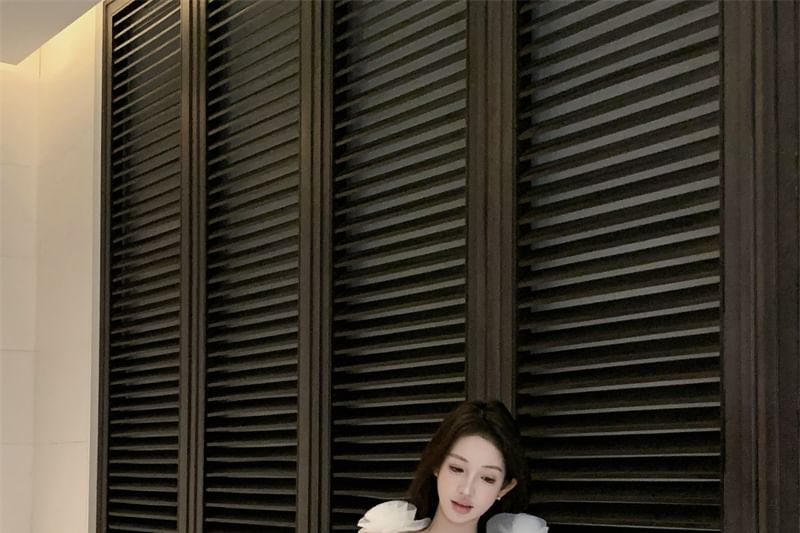 Mesh Detail Spaghetti Plain Mini Flower Sundress Strap