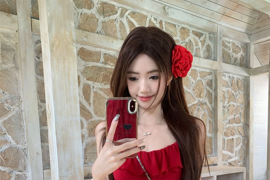 Sundress Spaghetti Mini Plain Ruffle Strap