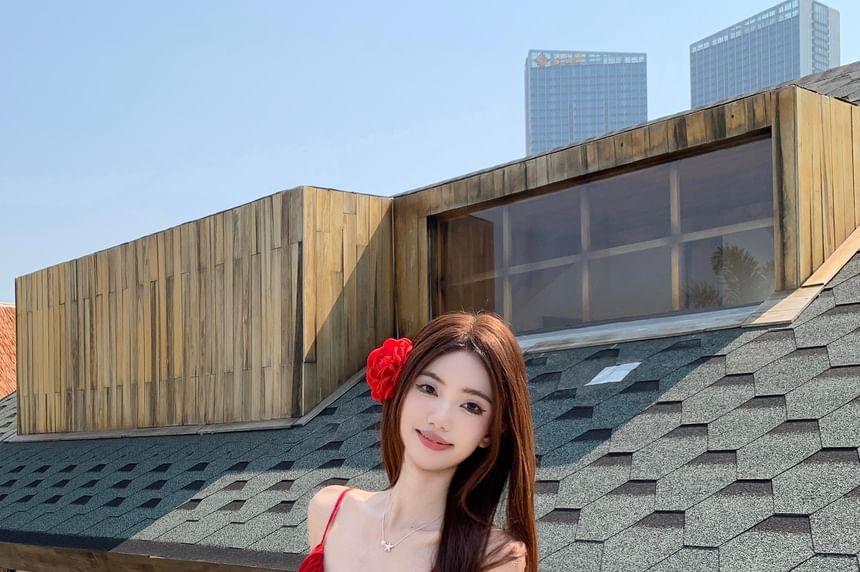 Sundress Spaghetti Mini Plain Ruffle Strap