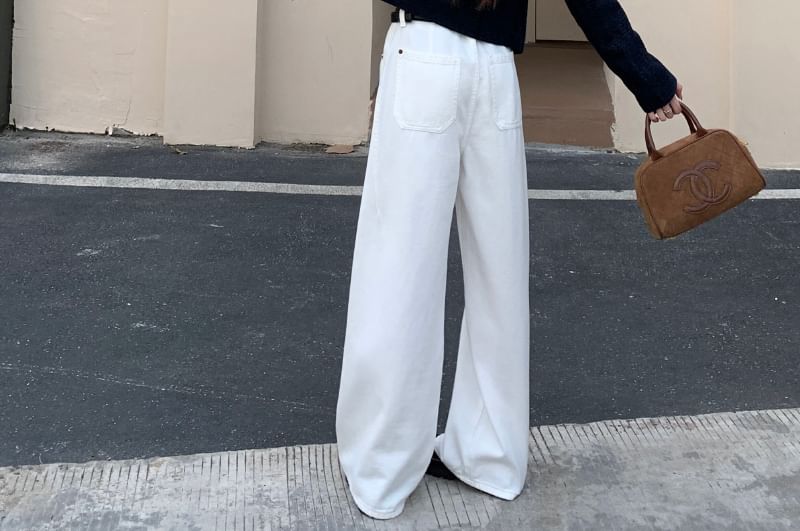 Washed Jeans Low Leg Waist Wide