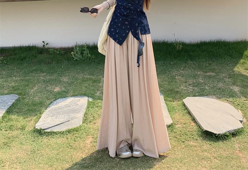 High Pants Rise / Floral Asymmetrical Wide Leg Tank Plain Top