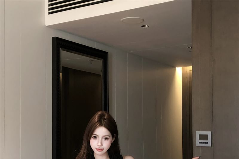 Bodycon Mini Plain Dress One-Shoulder