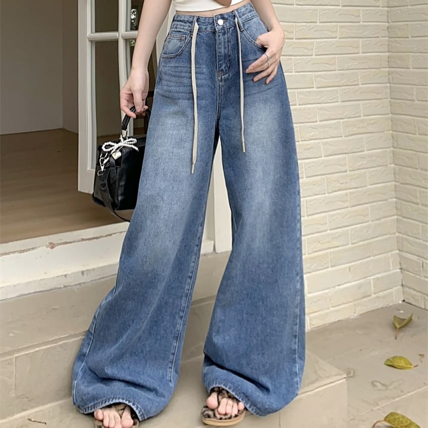 Jeans Wide Leg Waist High Washed