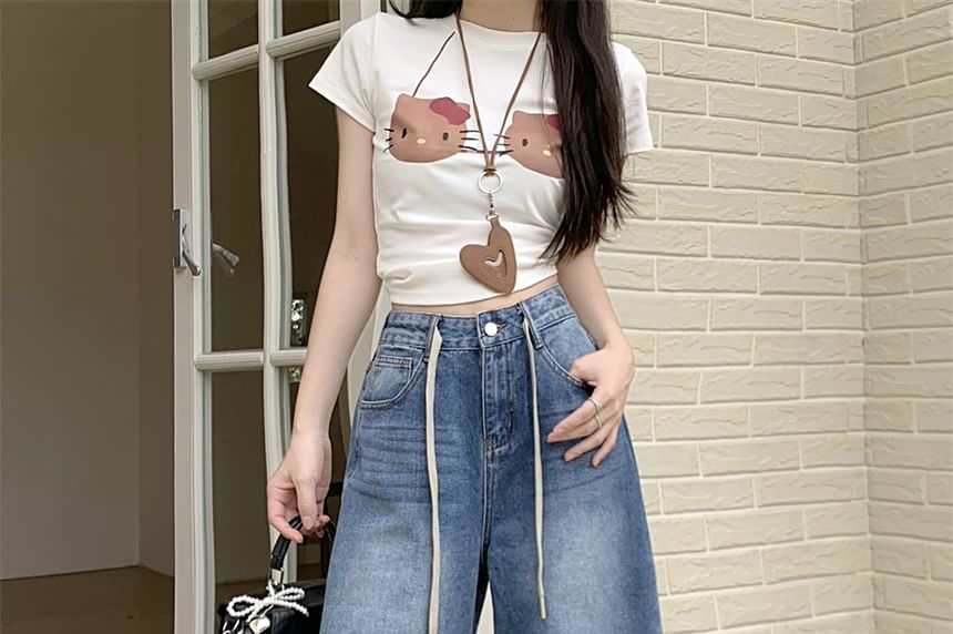 Jeans Wide Leg Waist High Washed