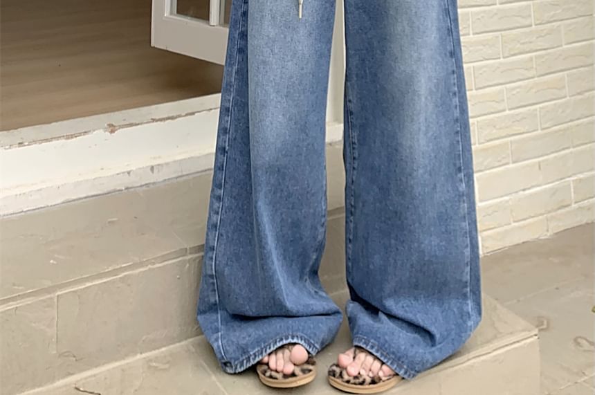 Jeans Wide Leg Waist High Washed