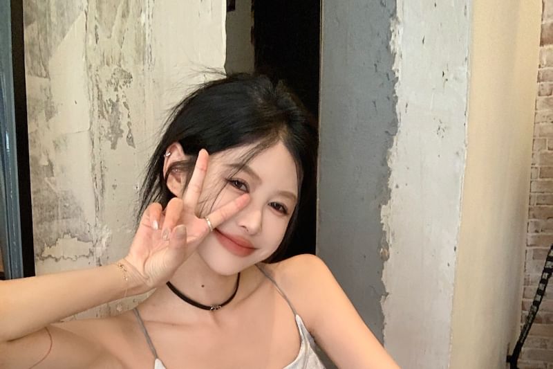 Waist Leg Scoop Dye Pants / Tie Neck Cropped Top Camisole Wide Drawstring