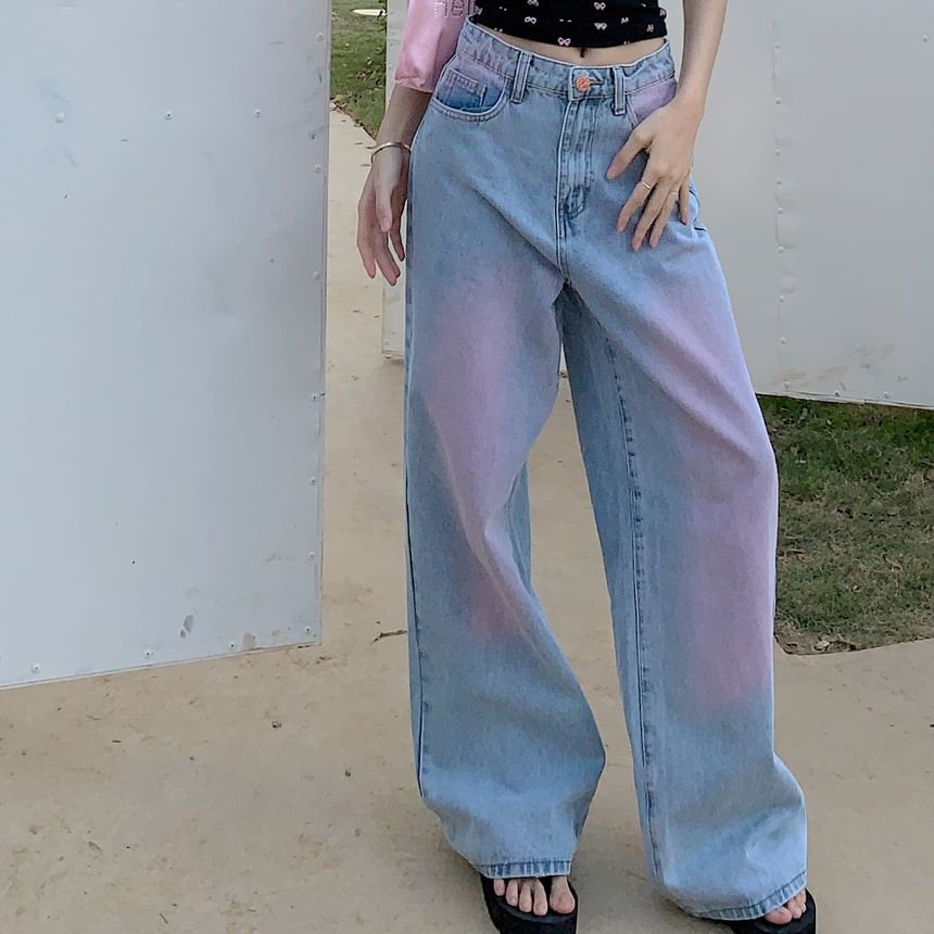 Low Jeans Washed Rise Leg Wide