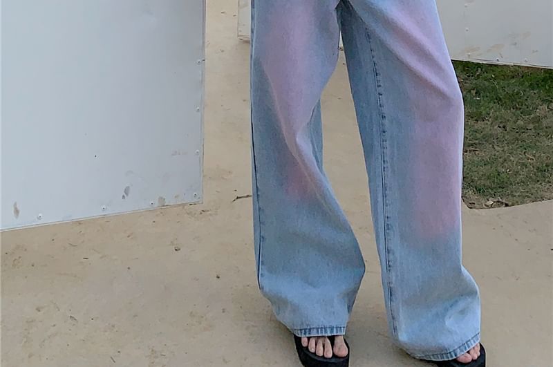 Low Jeans Washed Rise Leg Wide