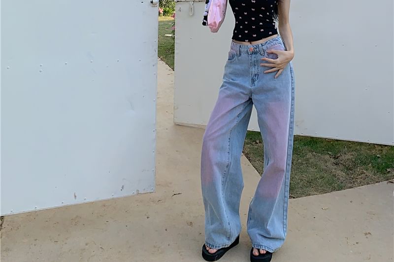 Low Jeans Washed Rise Leg Wide