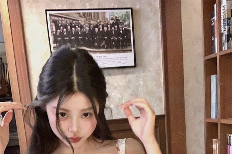 Strap Bow Mini Dress Spaghetti Plaid Trim Lace Bodycon