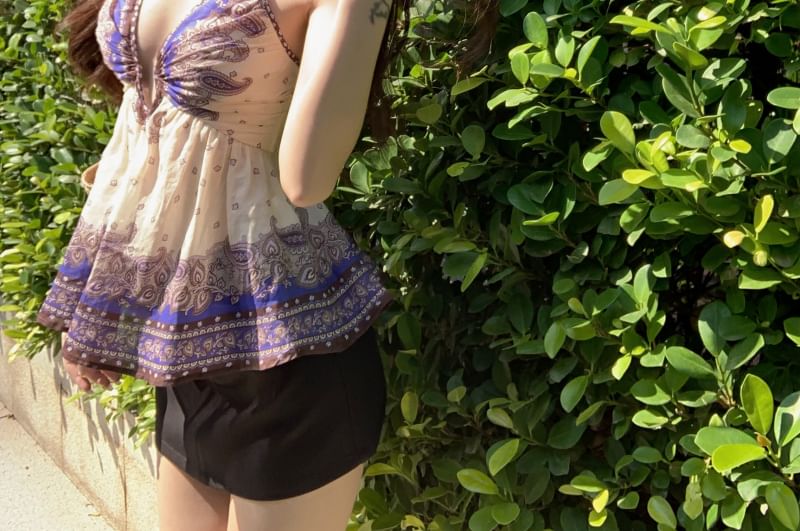 Camisole Print Top Paisley V-Neck Peplum