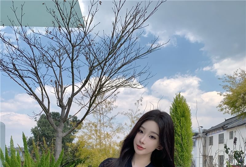 Sheer Zip Embroidered Jacket Flower