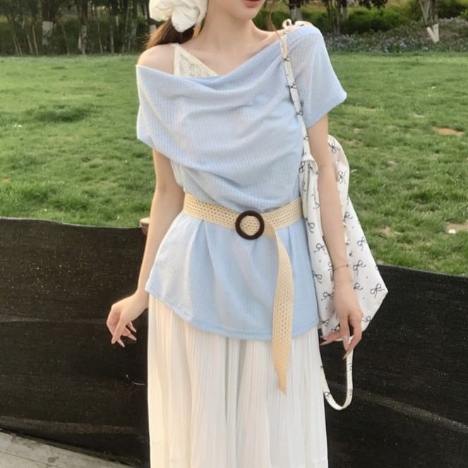 Short-Sleeve Plain Tee One-Shoulder