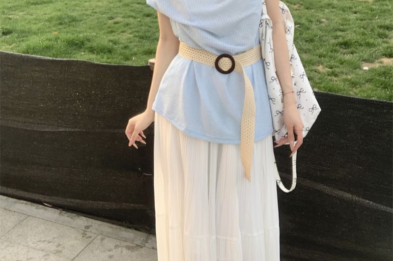 Short-Sleeve Plain Tee One-Shoulder