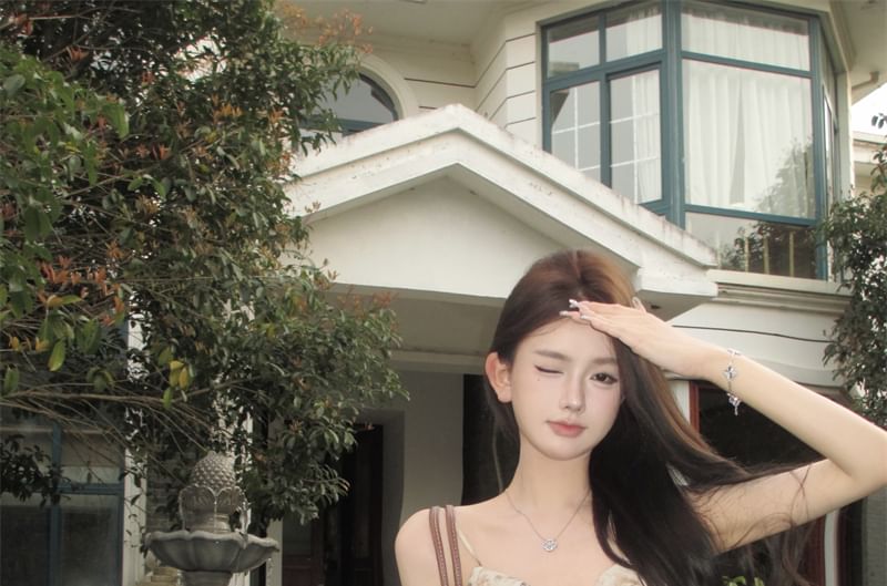 Top Floral Print Bow Ruffled Camisole