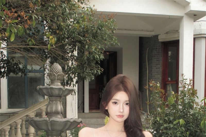 Top Floral Print Bow Ruffled Camisole