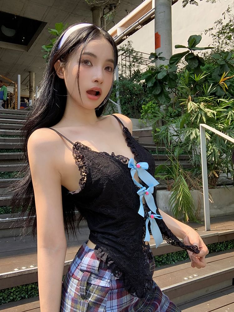 Bow Cutout Camisole Top Trim Lace