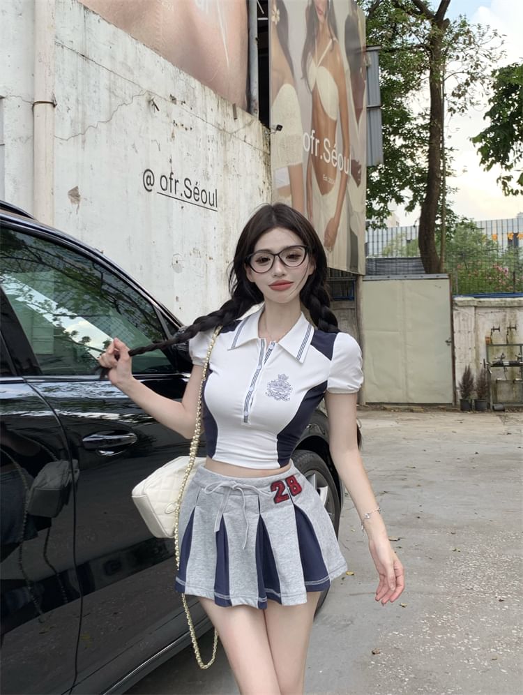 Embroidered Logo Polo Short-Sleeve Crop Shirt