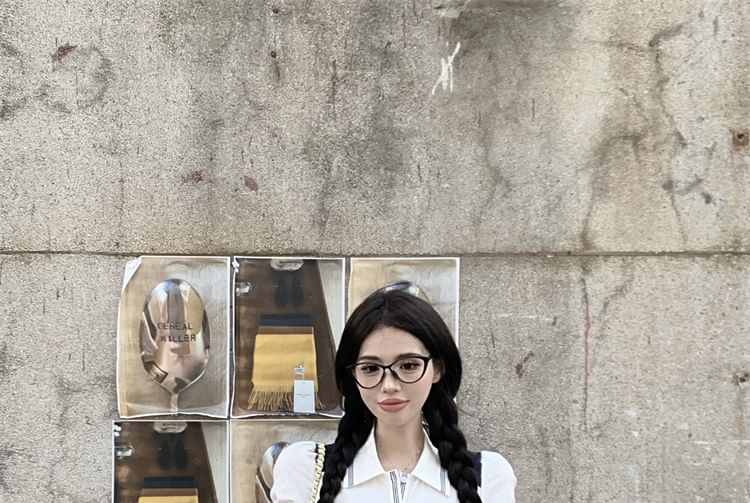 Embroidered Logo Polo Short-Sleeve Crop Shirt