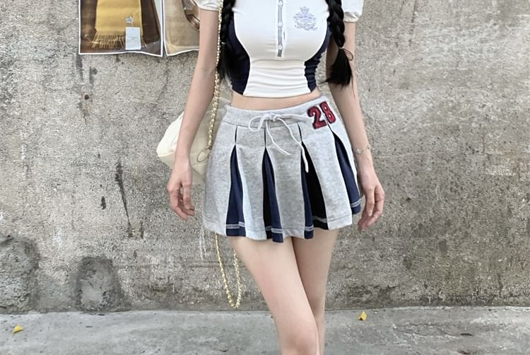 Embroidered Logo Polo Short-Sleeve Crop Shirt