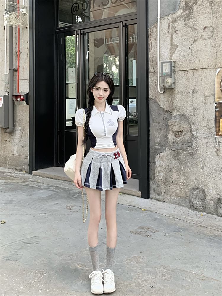 Embroidered Logo Polo Short-Sleeve Crop Shirt