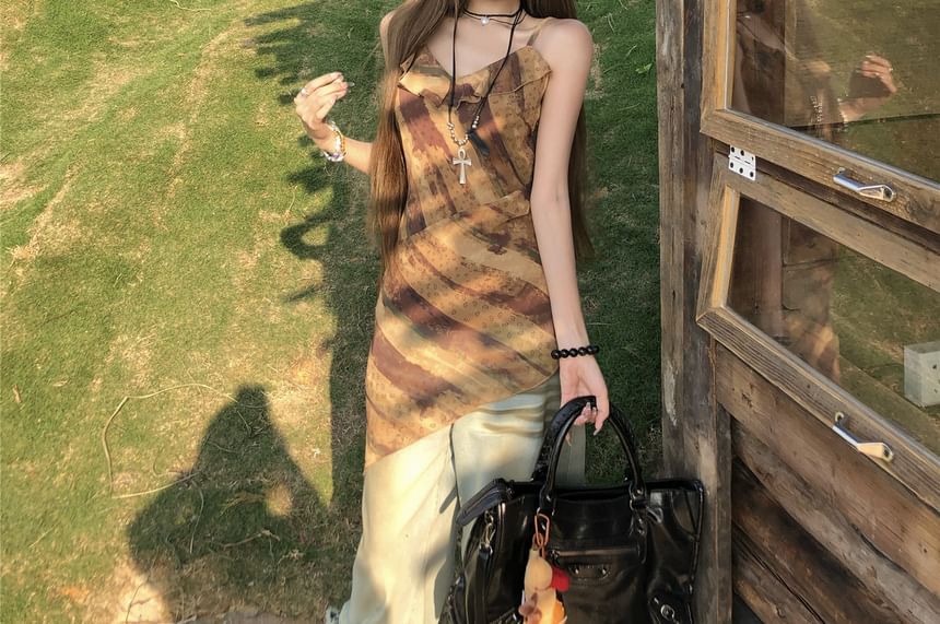 Top Asymmetrical Ruffled Printed Camisole