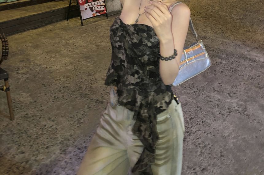 Asymmetrical Ruffled Top Print Tube Camo