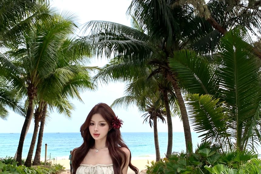 Camisole High Trim Drawstring Satin Fishtail Lace Top / Maxi Skirt Rise