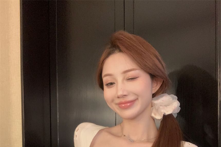 A-Line Trim Mini Dress Square-Neck Floral Short-Sleeve